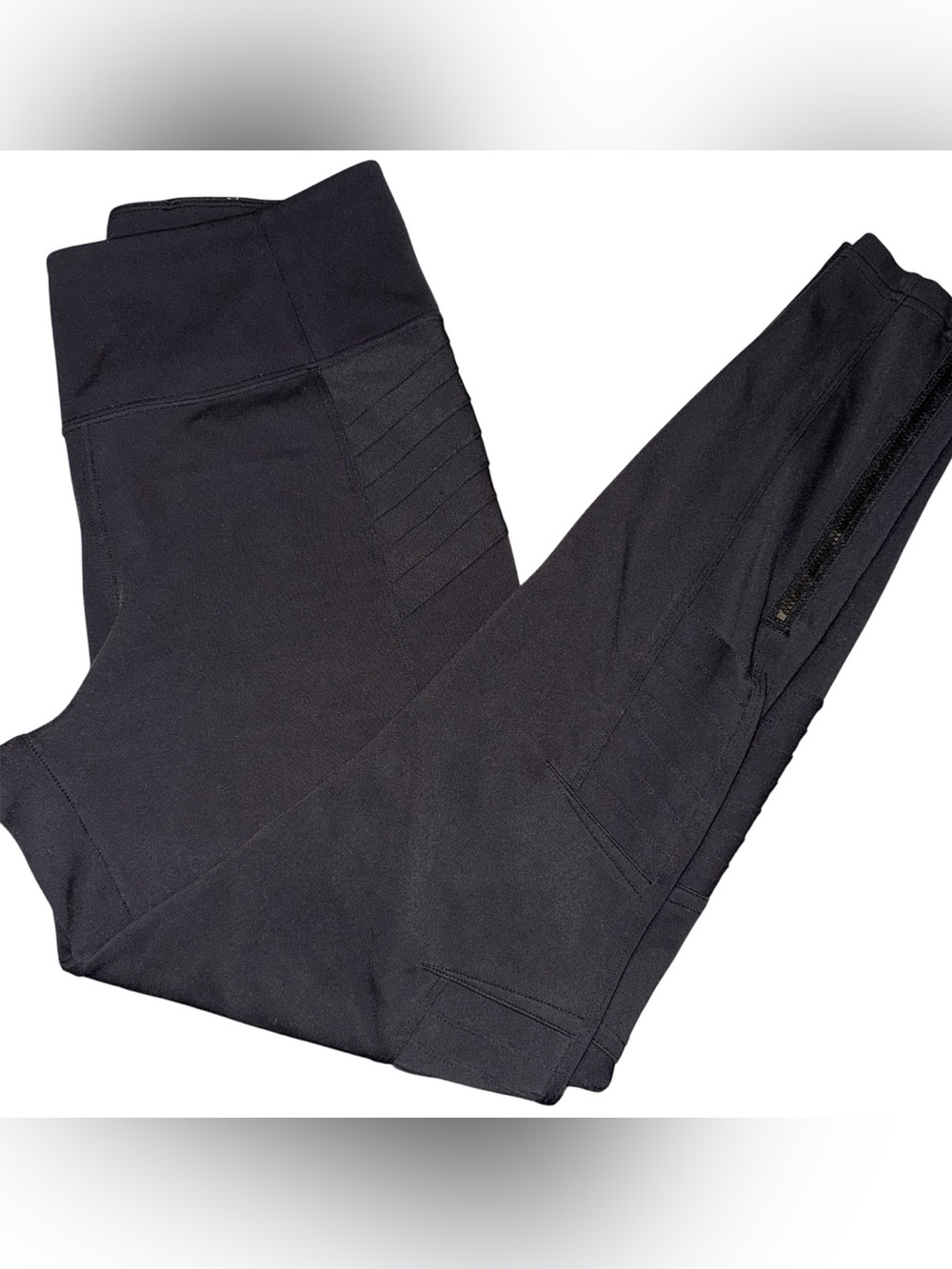 Athleta Delancey Moto Tight Leggings Medium Black Ankle Zippers & Back Pockets